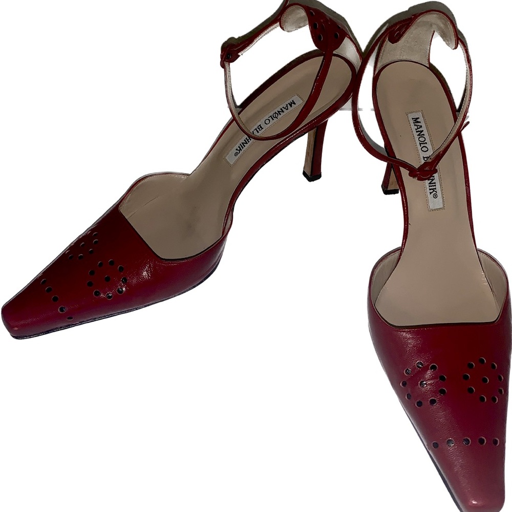 Manolo Blahnik Red Leather Heels Sz 37.5 / 7.7